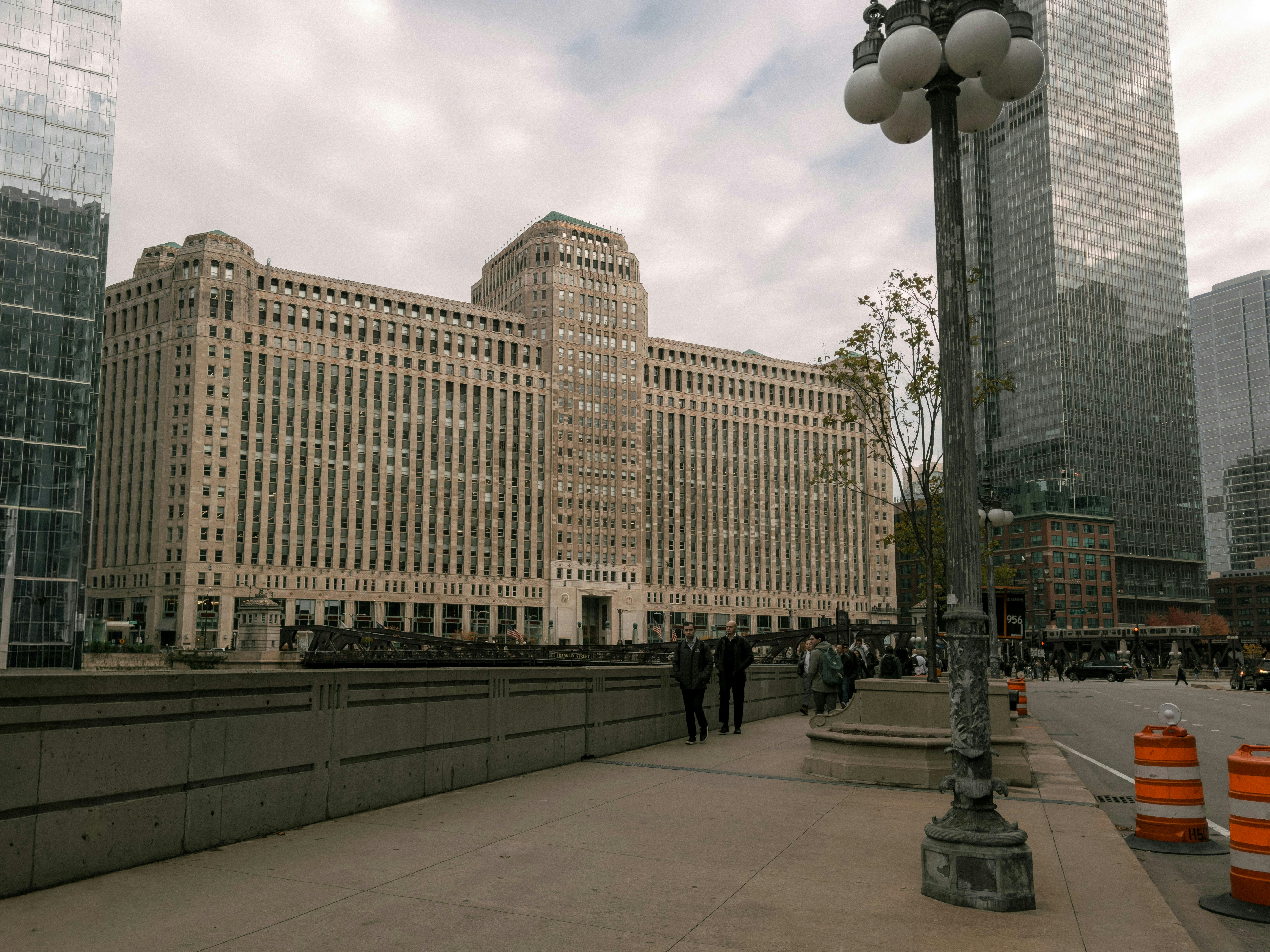 Chicago street with a mix of high-rise, courtyard, and brownstone apartment buildings - Chicago apartments for rent