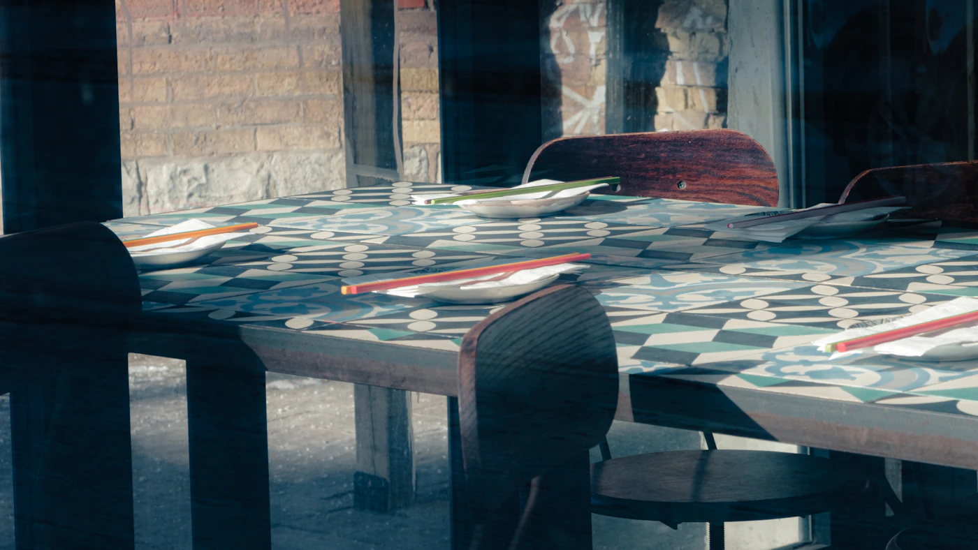 Dining setup with white cloth