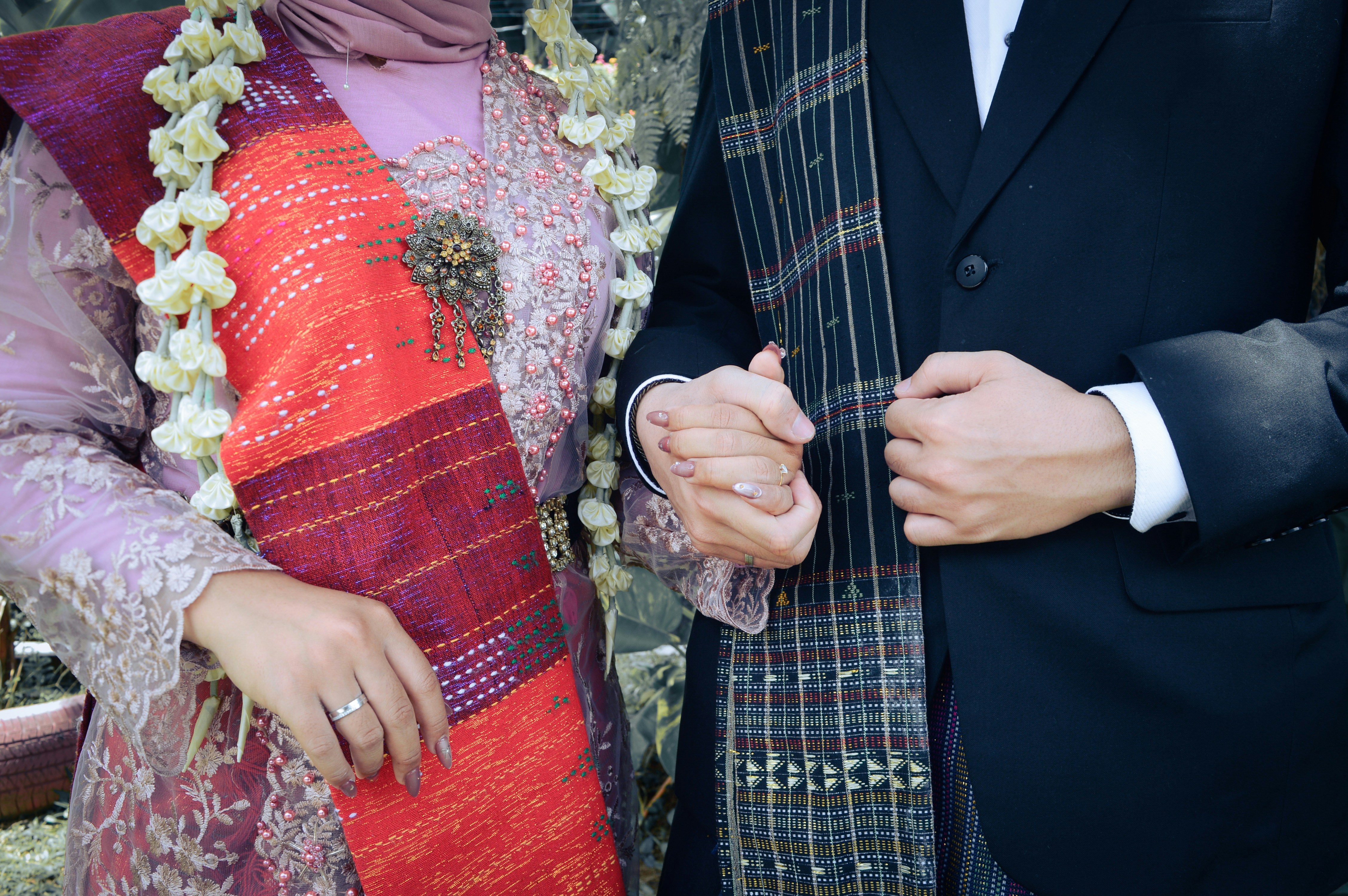 A couple in traditional wedding attire