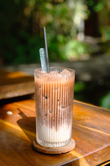 Iced coffee with chocolate syrup and milk