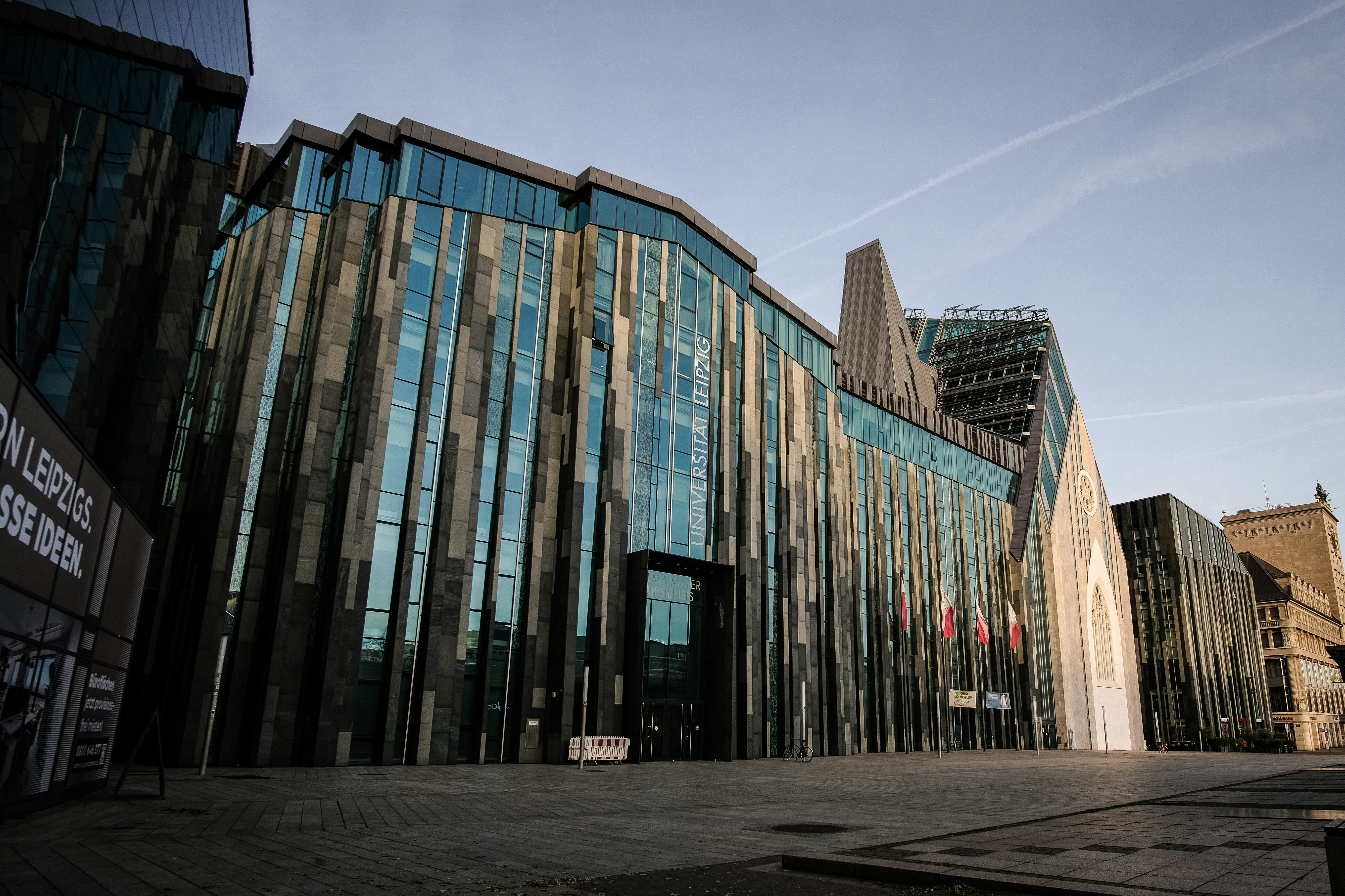 Modern glass building with unique architectural design