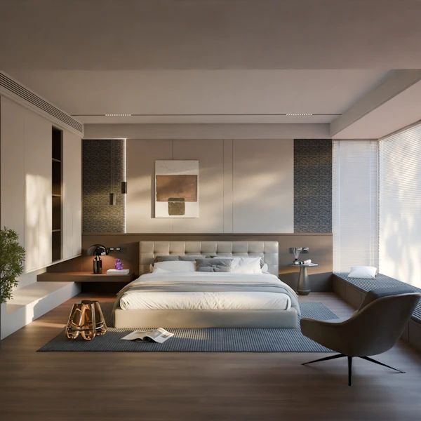 Garden suite bed with layered linens and warm evening light — photo by Puscas Adryan on Unsplash