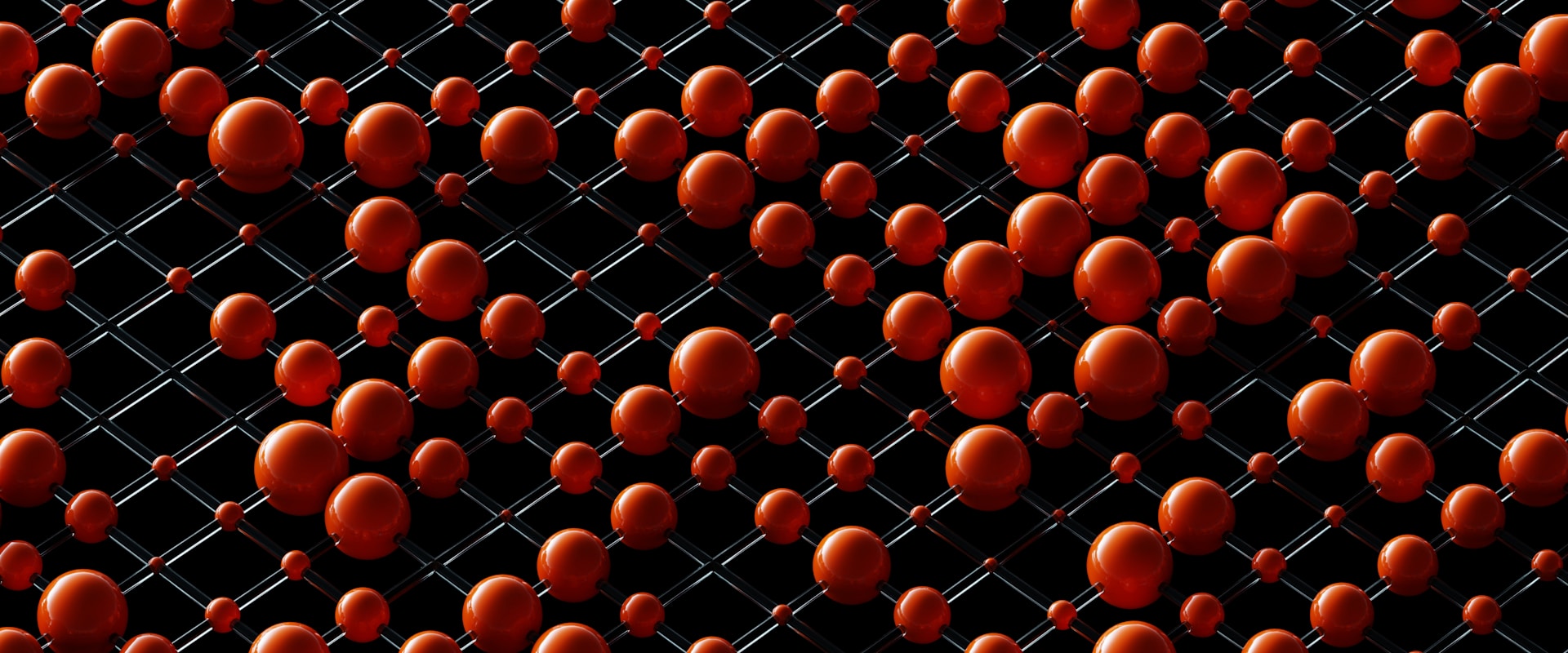 Red spheres arranged on a black grid pattern