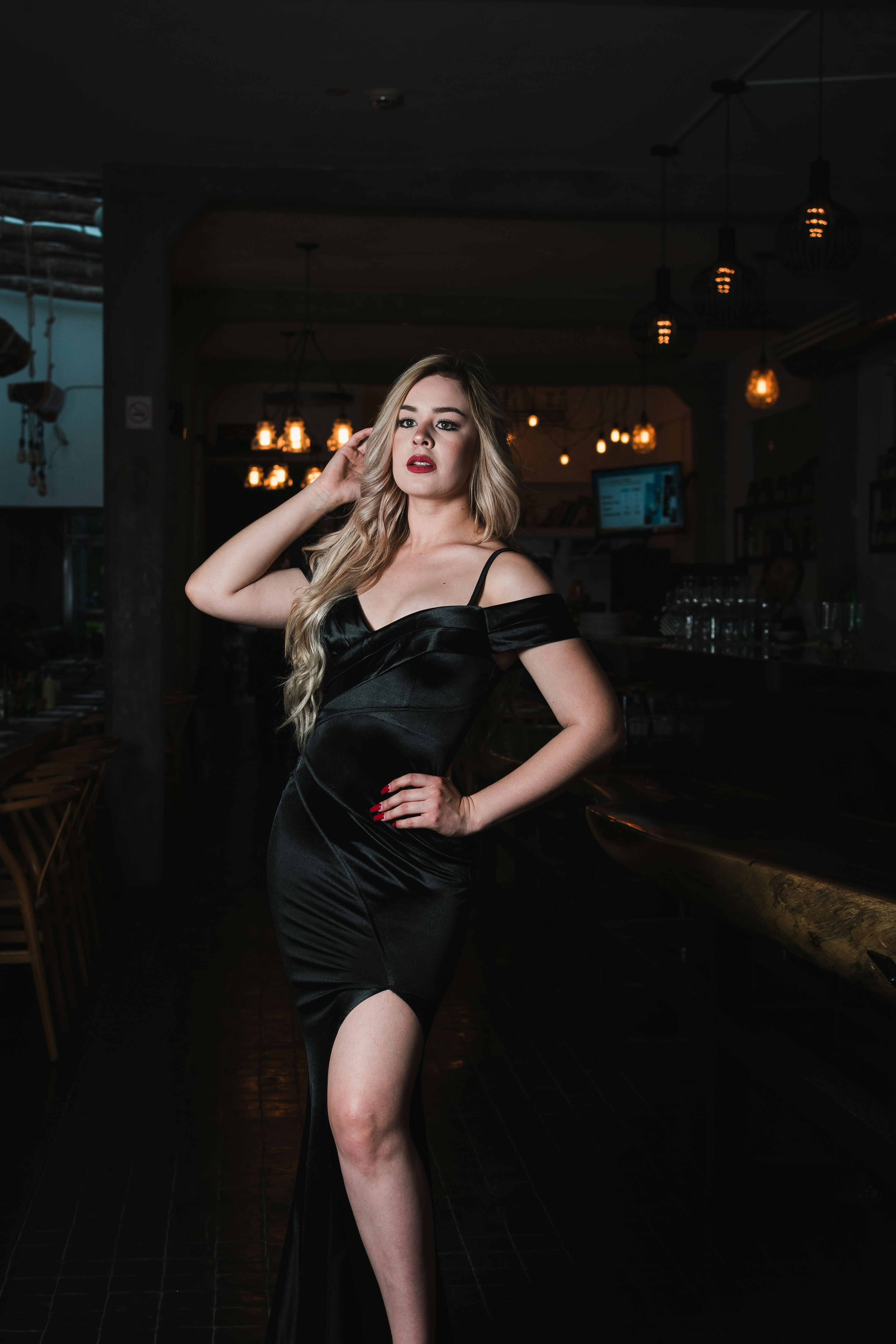 Odette Satin Slip Dress in Black