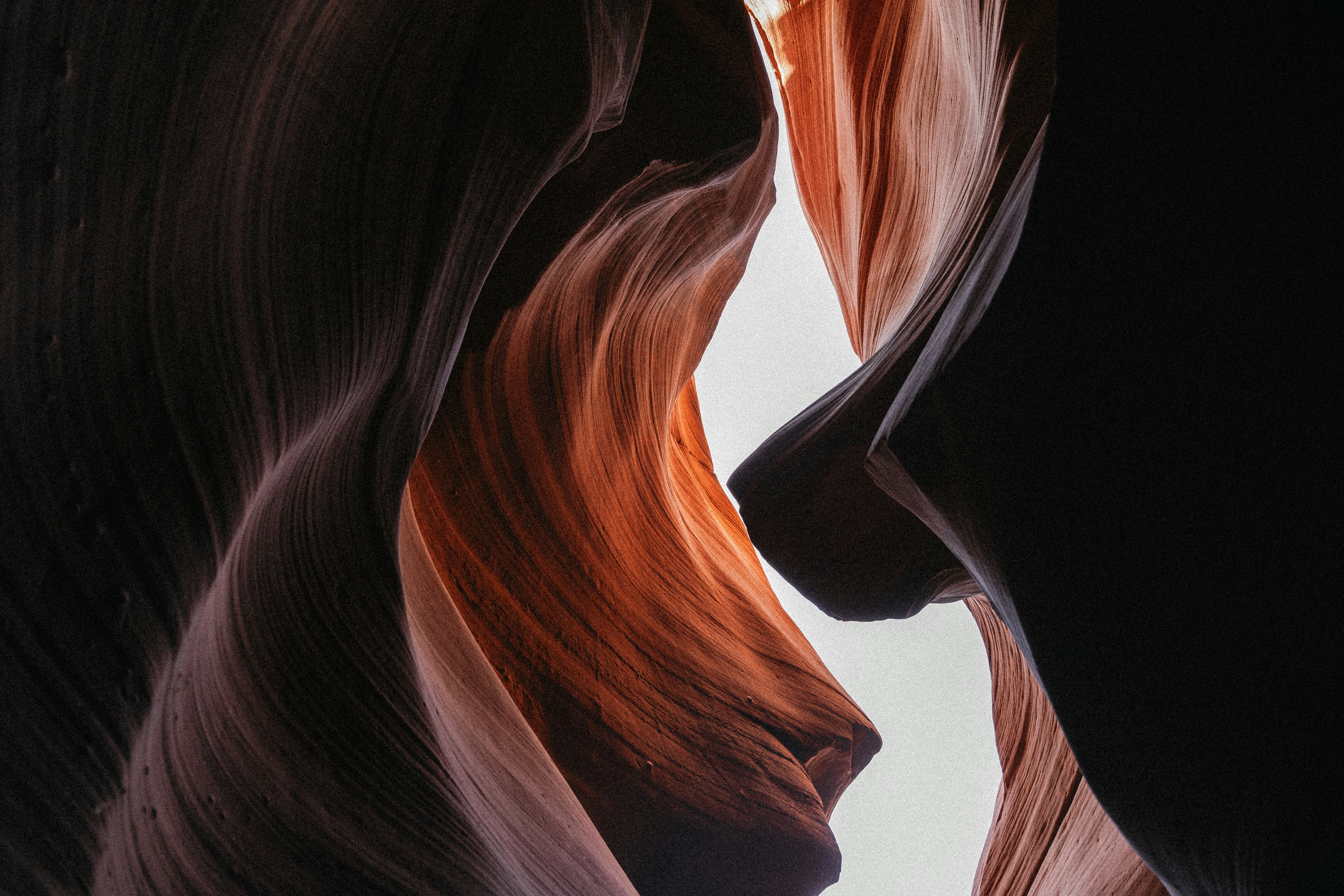Swirling rock formations with warm light filtering through.