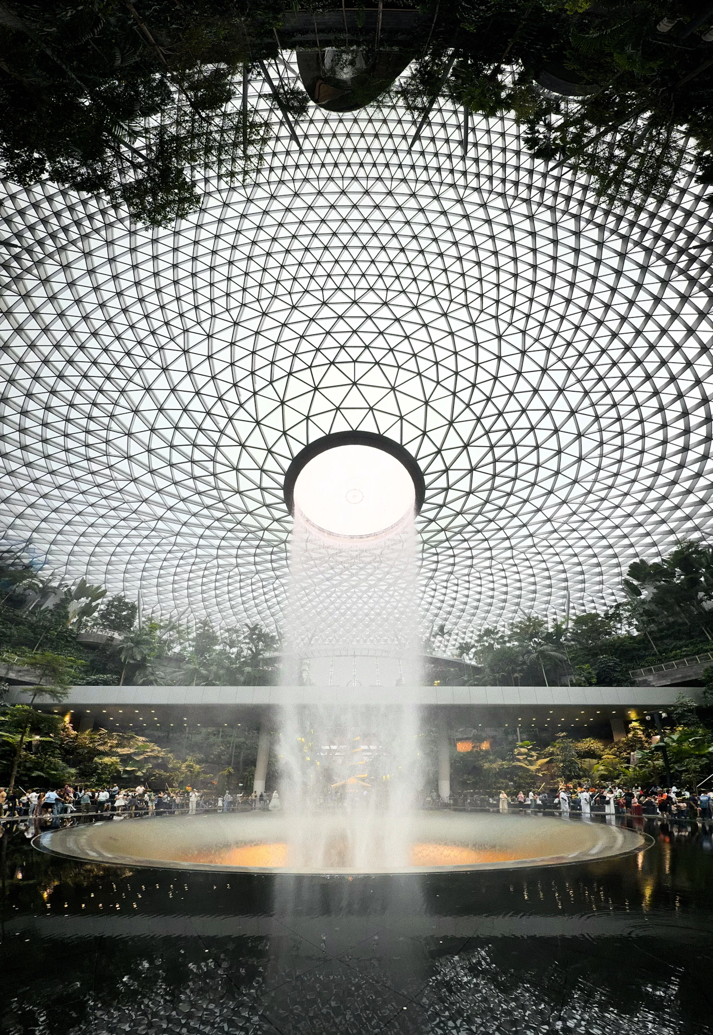 Indoor Rain Vortex beneath the glass dome at Jewel Changi Airport, Singapore