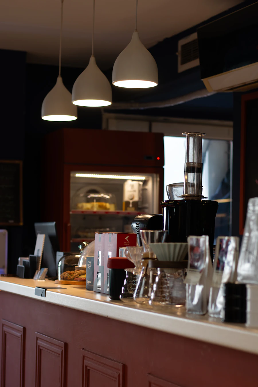 Commercial coffee counter with brewing equipment