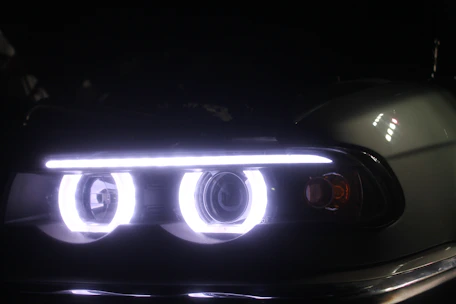 Car headlights with glowing angel eye rings