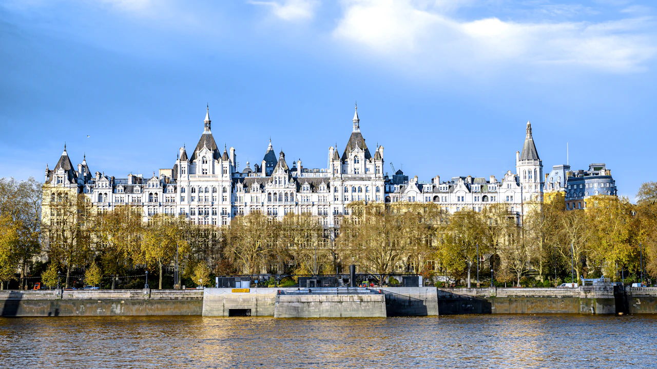 Grand building on the River Thames, London