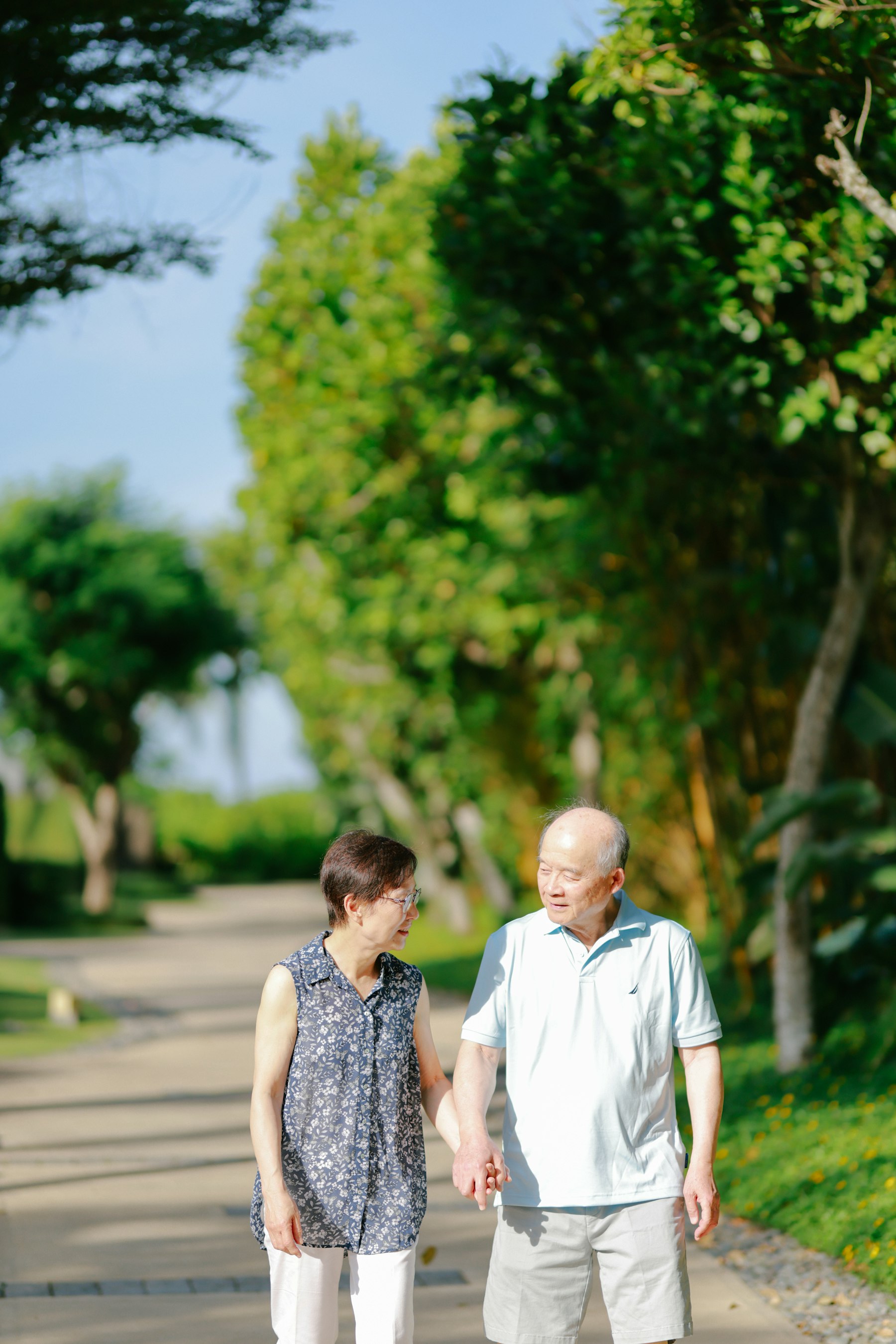 Older adults walking outdoors together