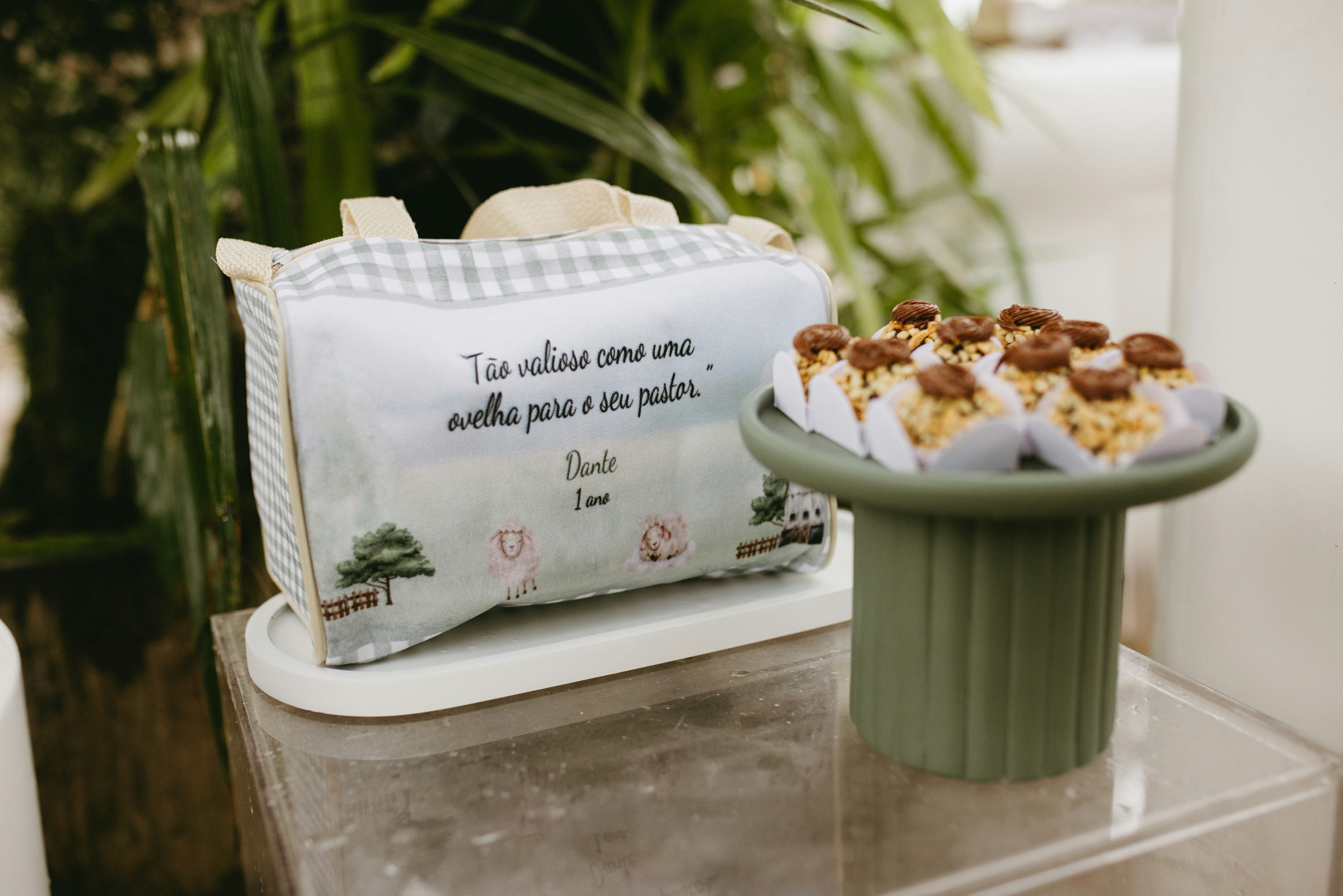 A package with writing next to small desserts