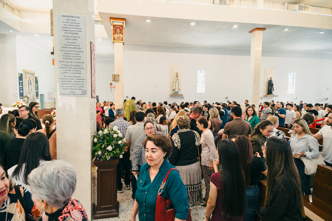 Warm community conversation after a church gathering