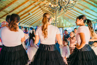 People dancing at a lively indoor gathering