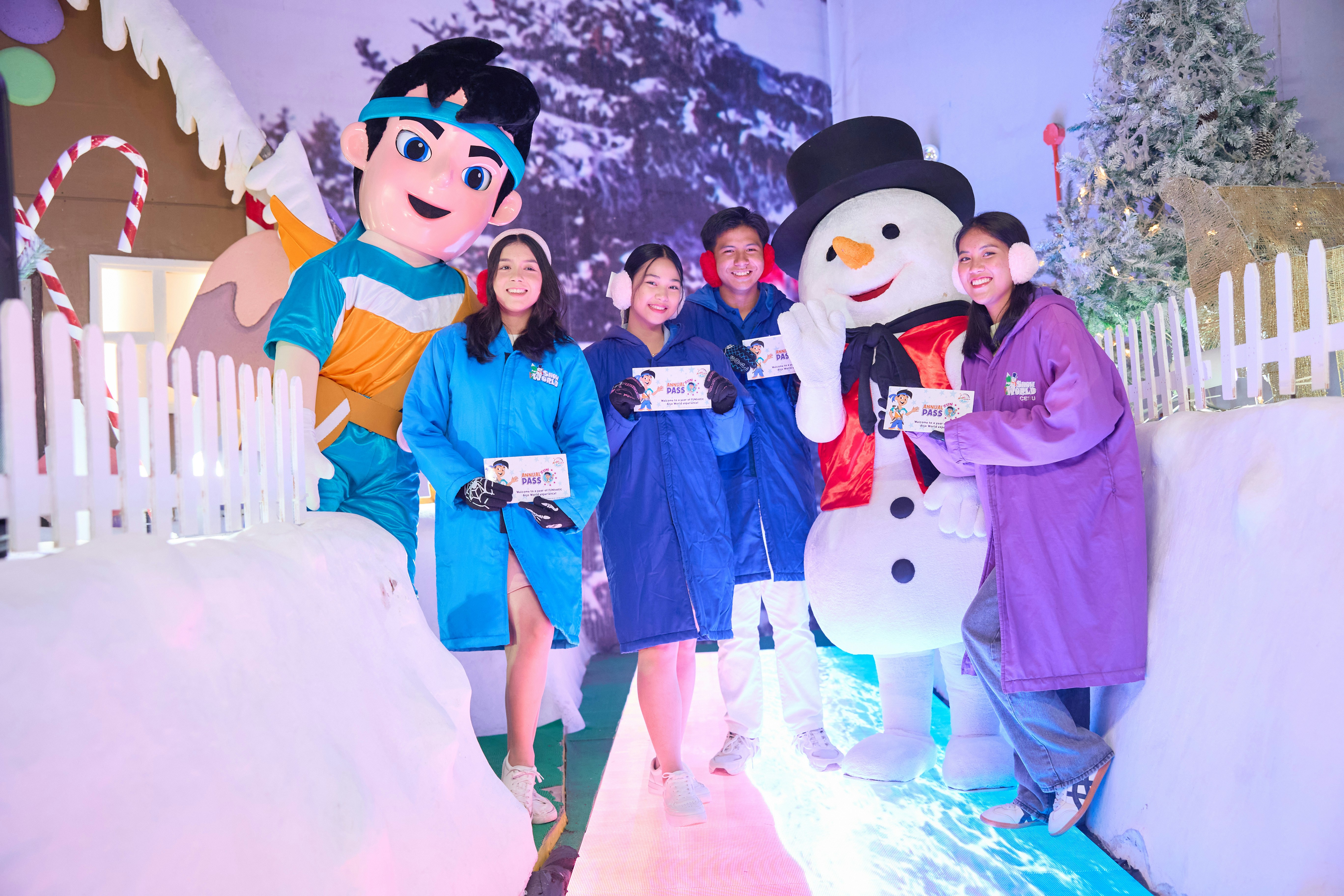 Children walking inside snow attraction