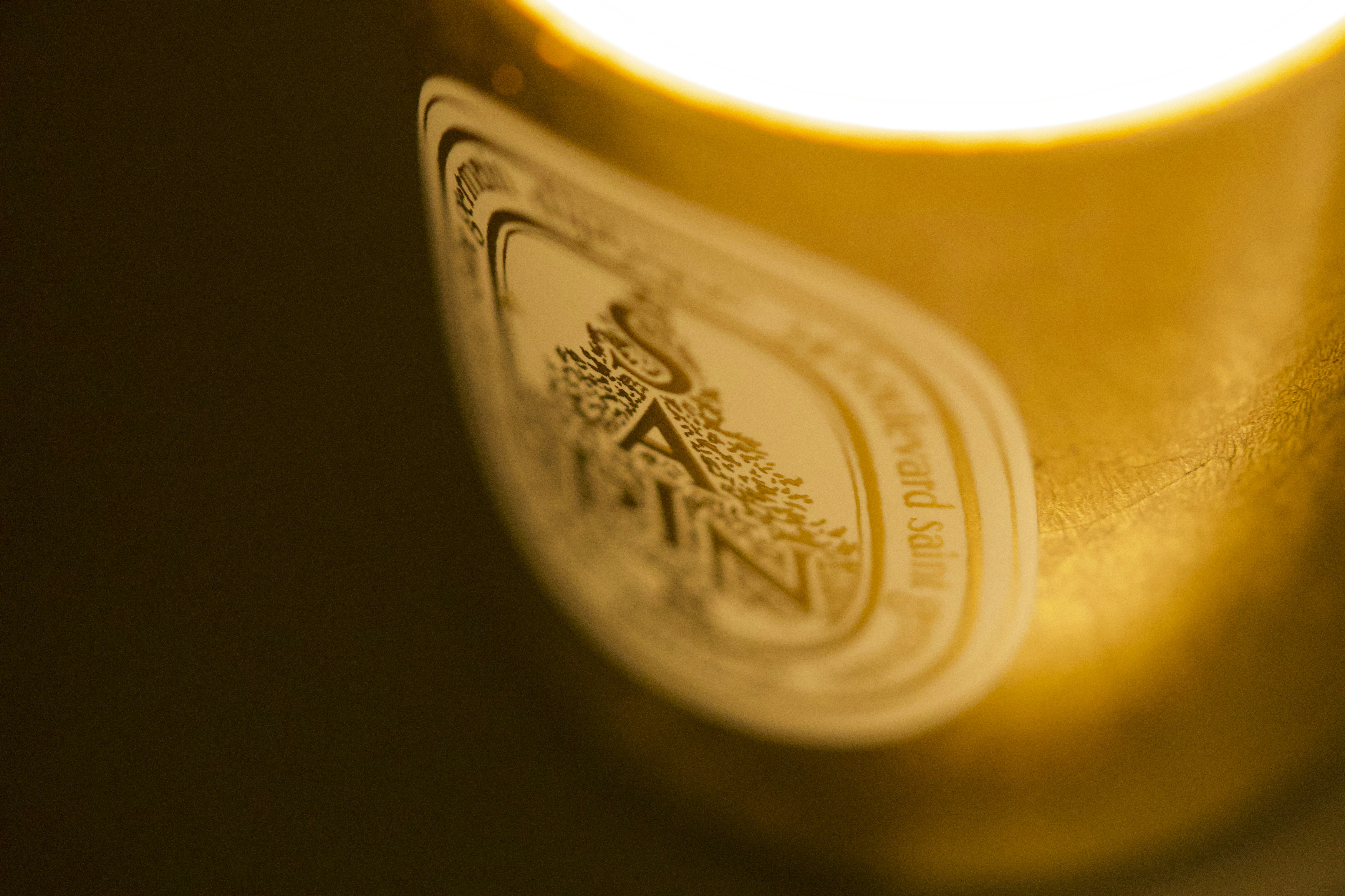 Close-up of a label on a bottle