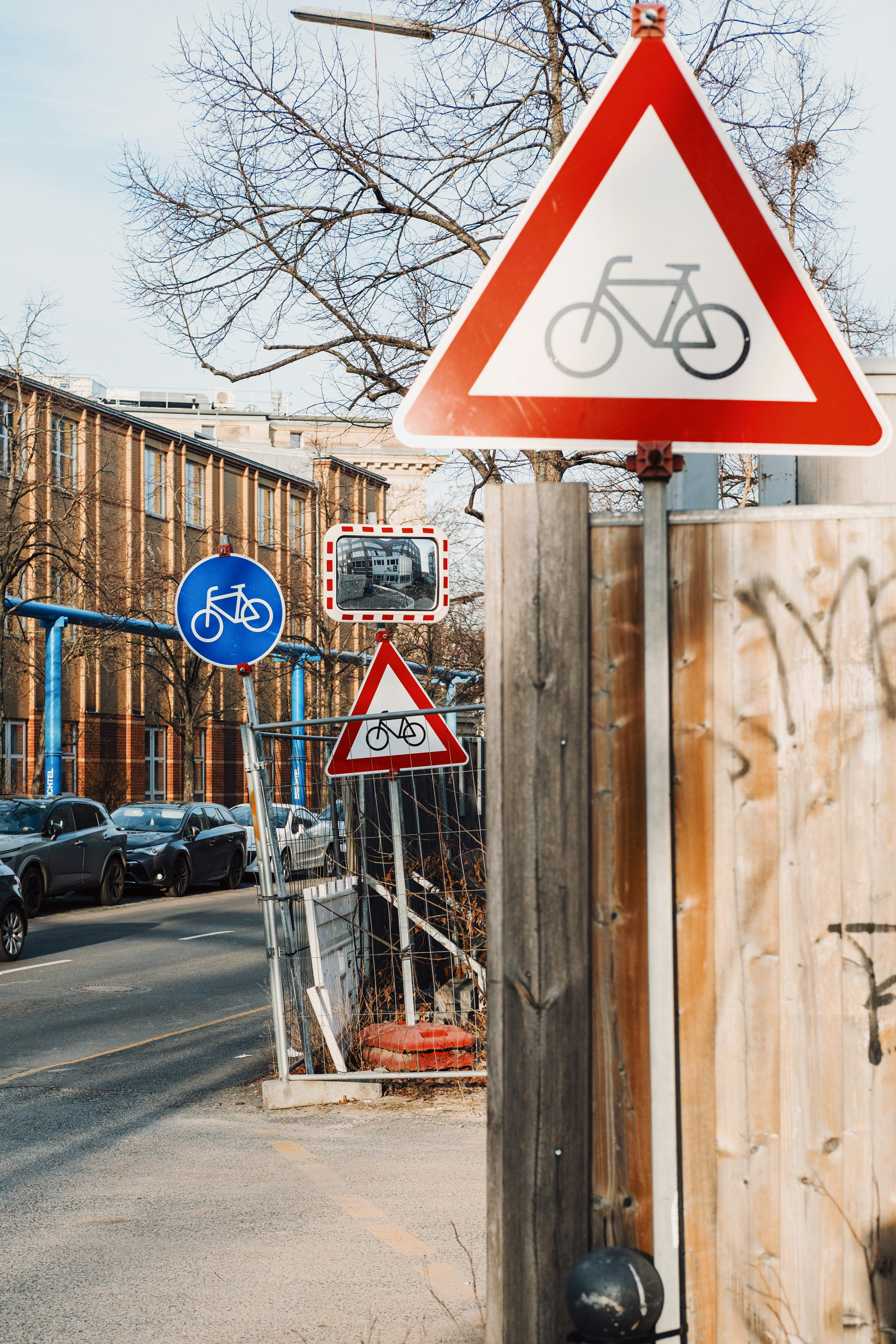 Bicycle signs on a street corner
