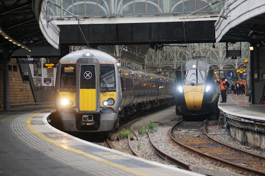 Two trains at a station platform