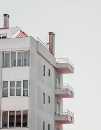 Modern apartment building with balconies against sky