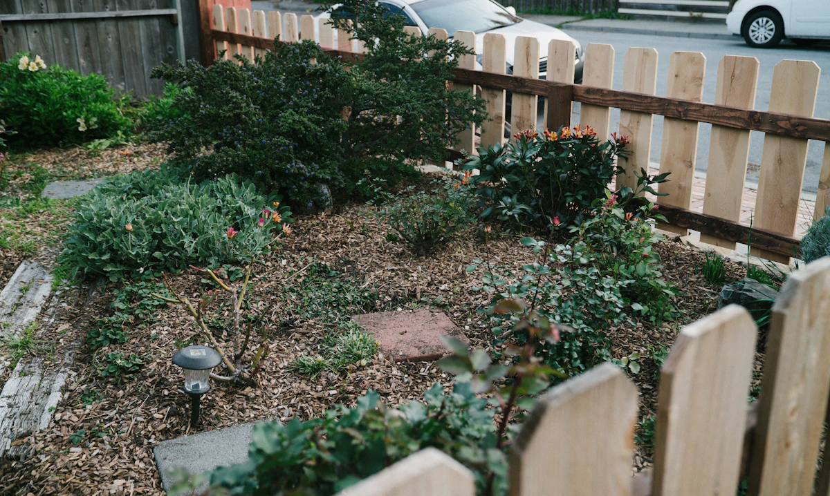 Illustrative starting point: a small enclosed garden with a dated timber fence and untended beds