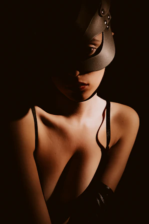 Woman wearing a dark mask and lingerie
