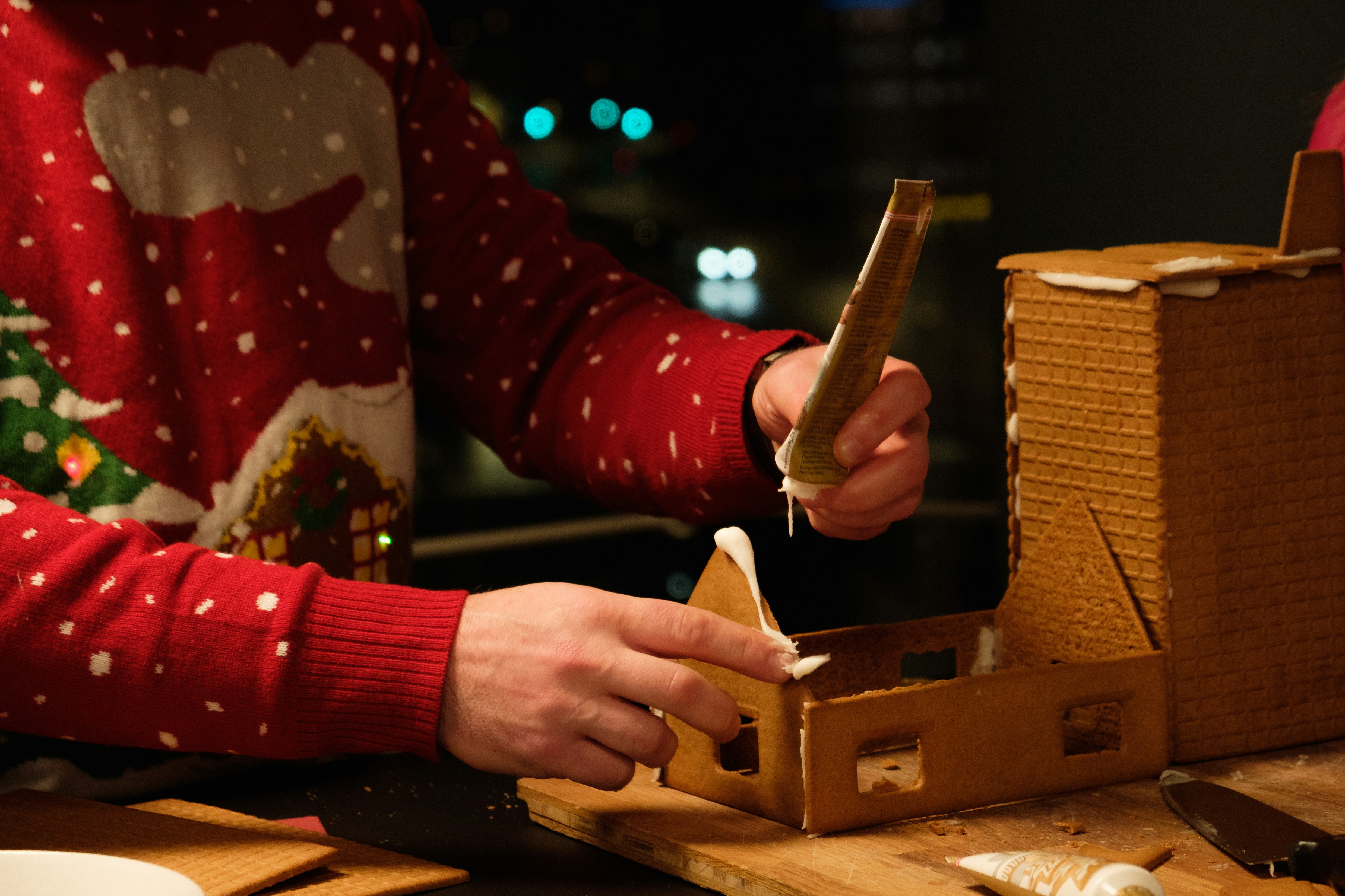 family making christmas crafts