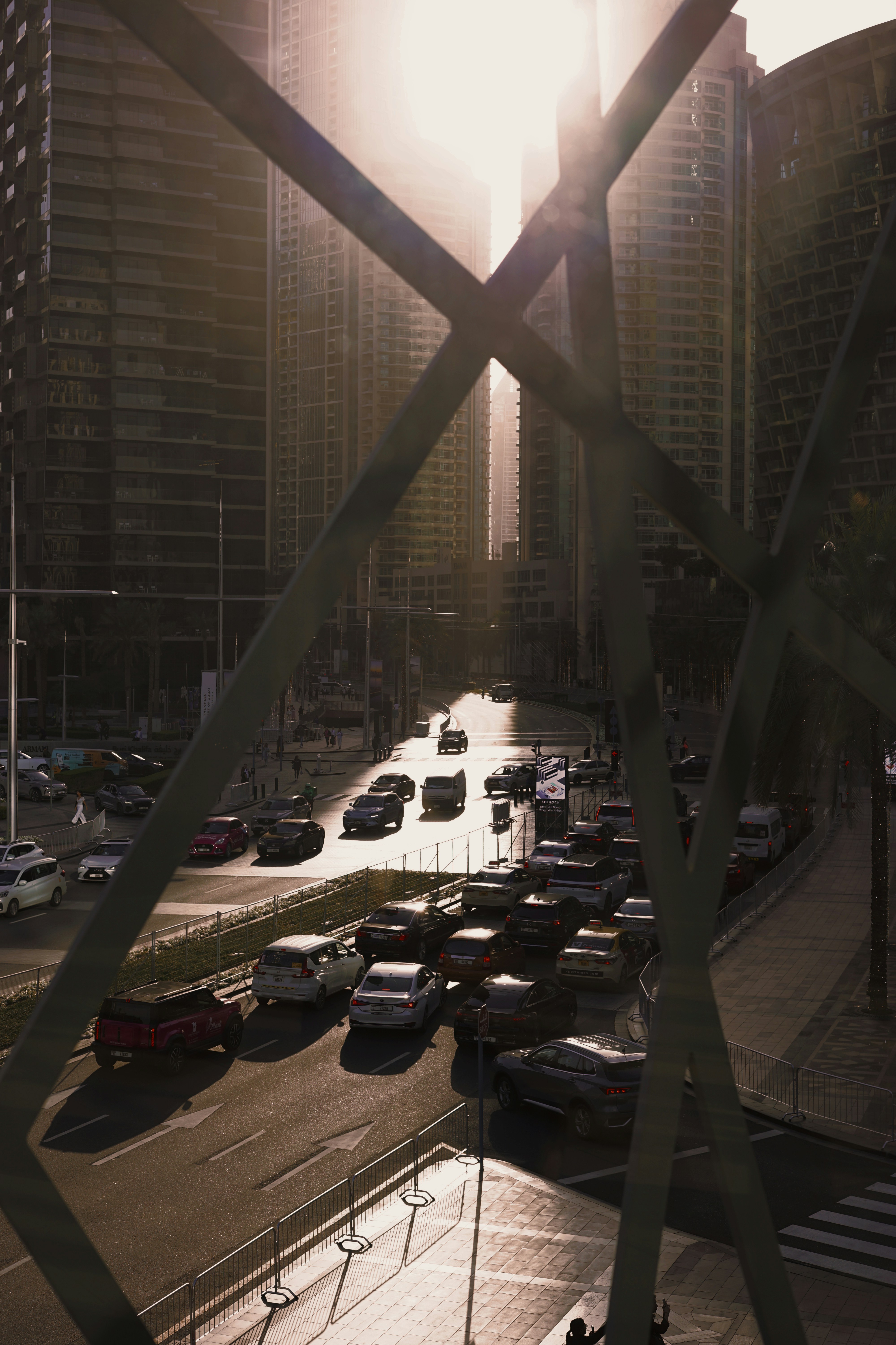 Traffic jam on a city street with buildings.