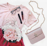 Pink outfit with accessories and flowers