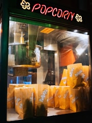 Popcorn machine with bags of popcorn