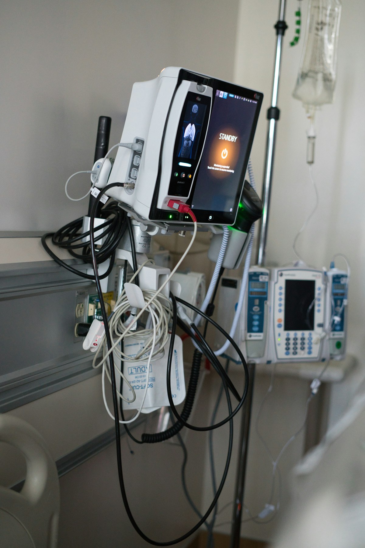 Medical equipment in a hospital room representing advanced healthcare technology and cardiac devices