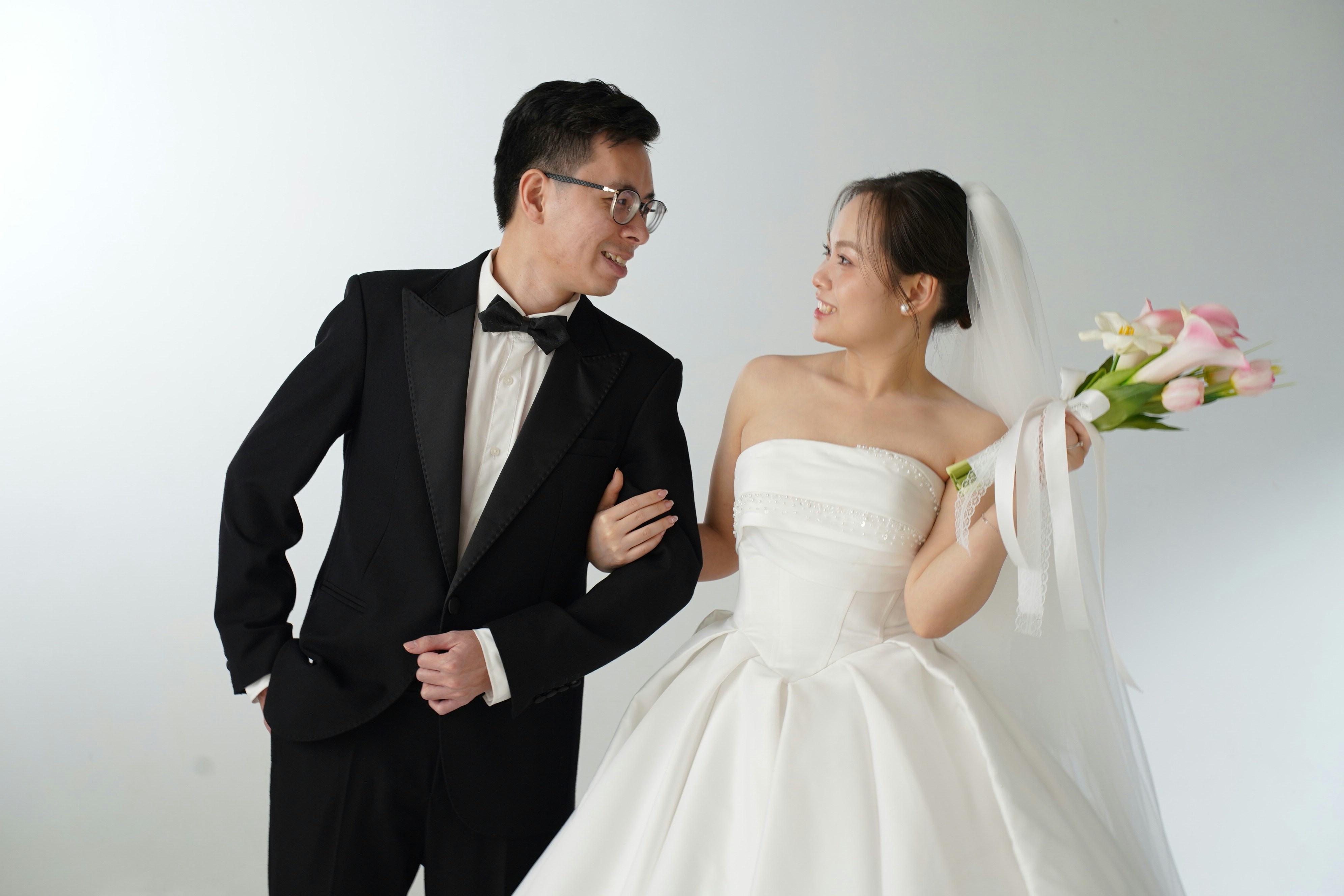 Bride and groom in formal wedding attire