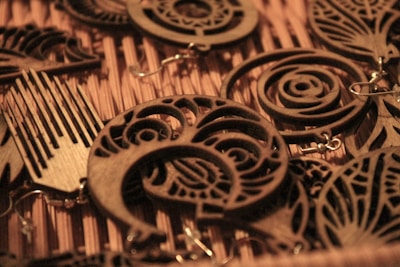 Assortment of intricate wooden laser-cut earrings