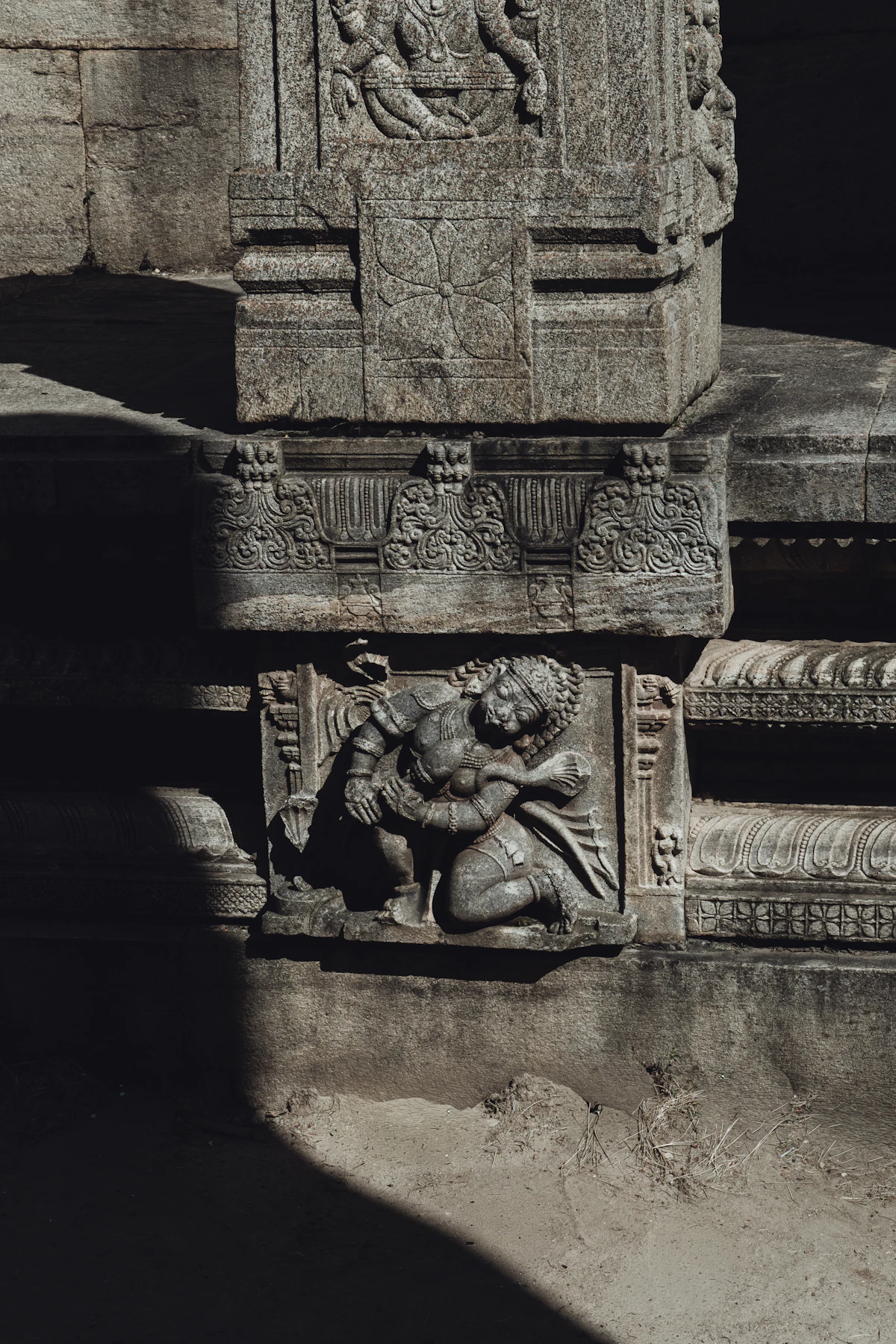 Detailed stone carvings in an ancient temple