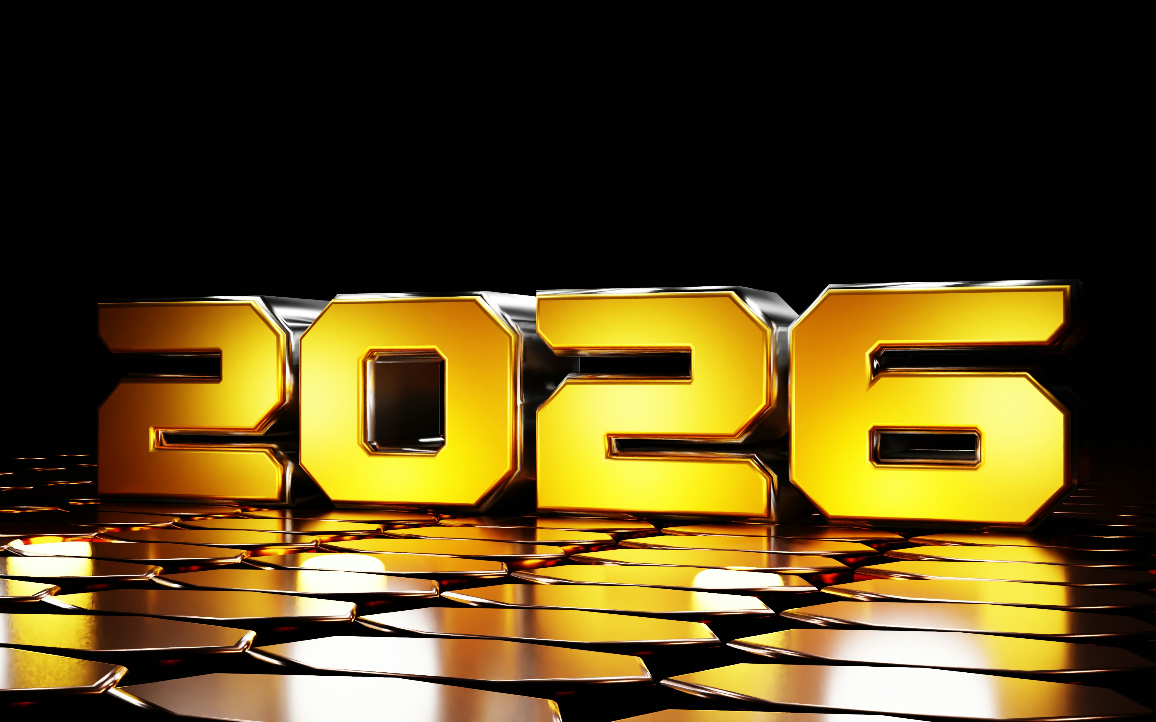 Golden 2026 text on a reflective surface