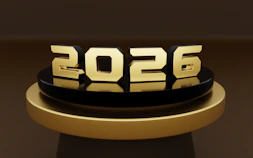 Golden 2026 numbers displayed on a pedestal