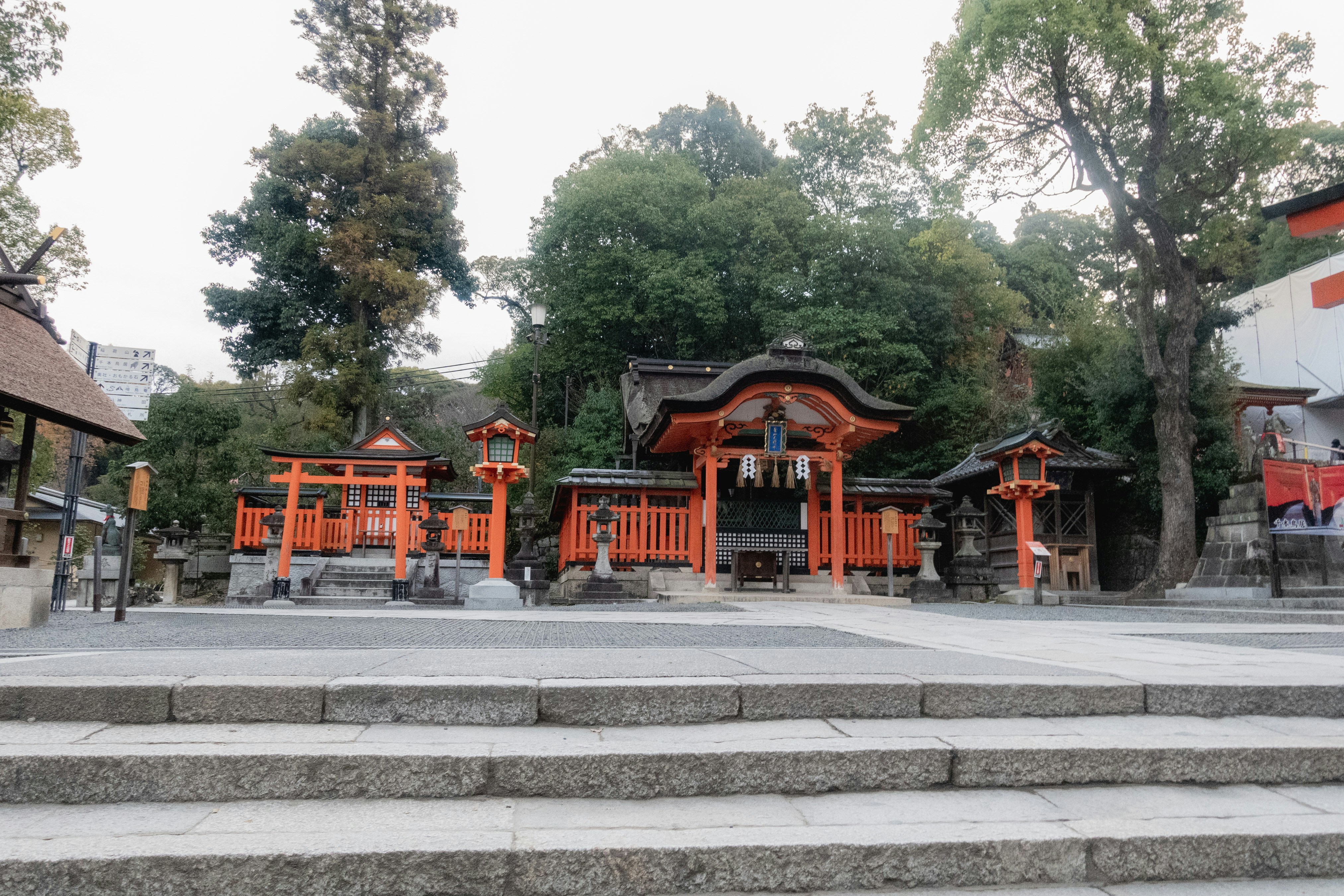 Traditional japanese shrine with orange torii gates