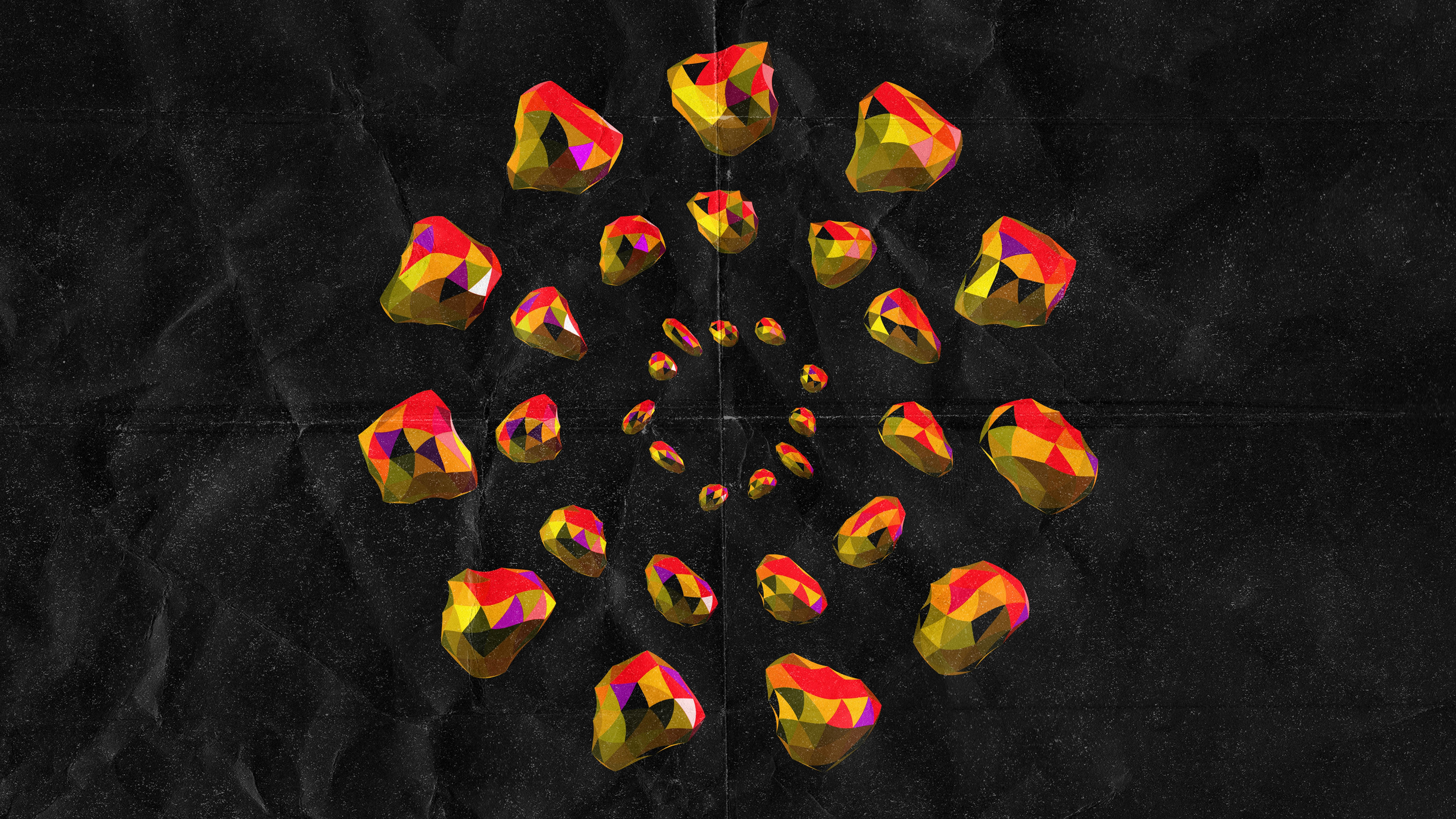 Colorful abstract stones arranged in a spiral pattern