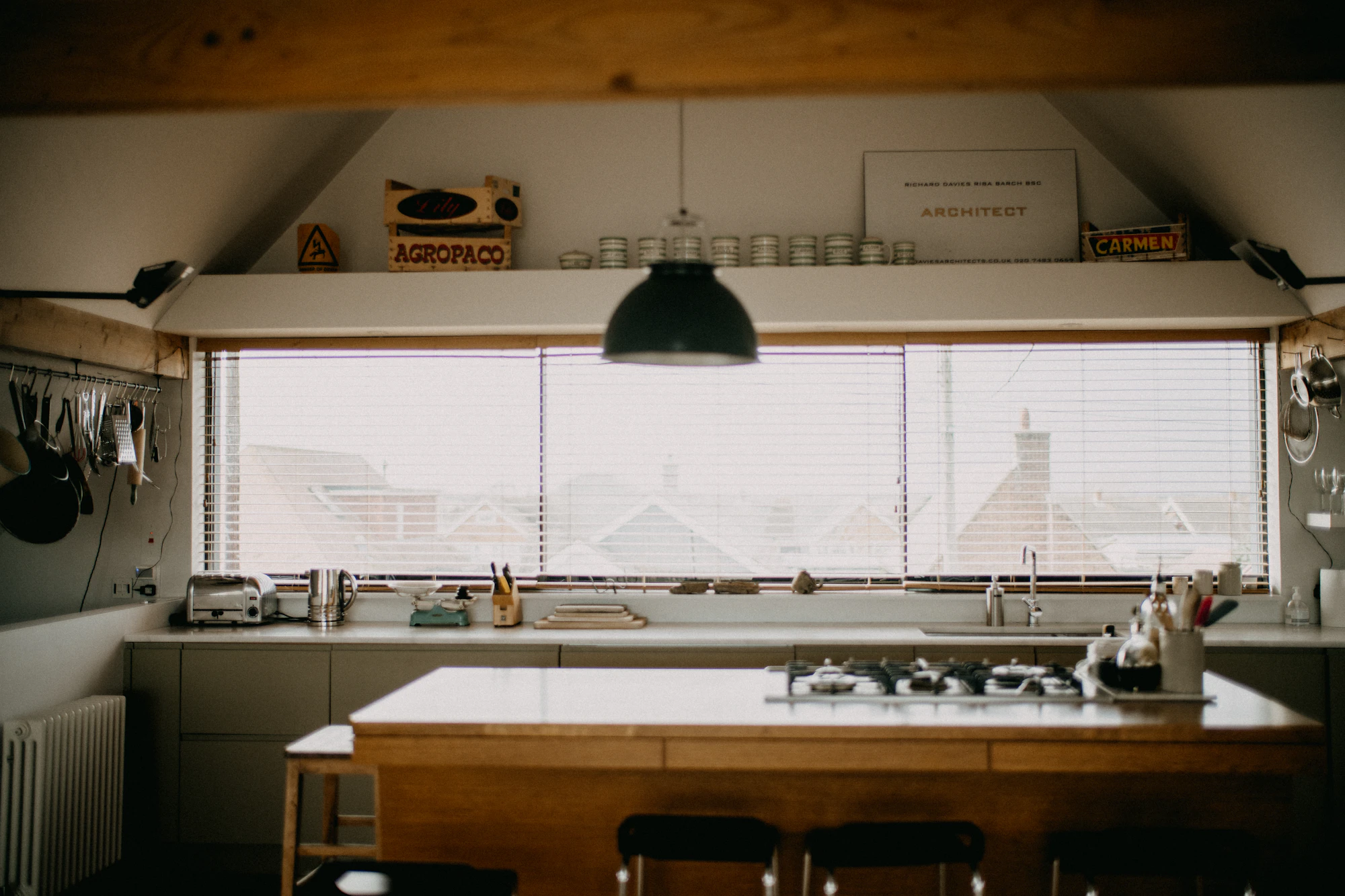 Bright kitchen with a wooden island