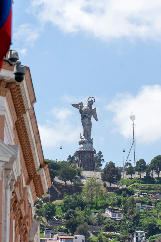 The iconic winged Virgin of El Panecillo watching over the city of Quito