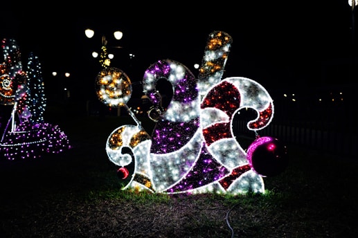 Christmas candy cane lights decoration at night