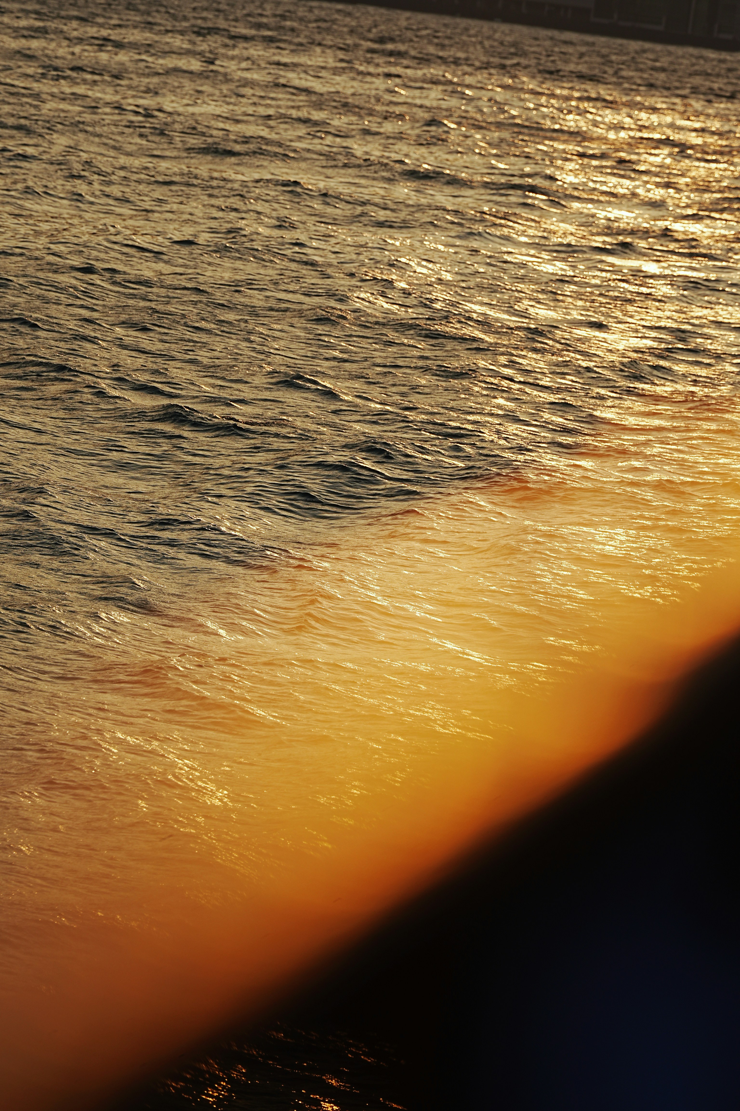 Golden sunlight reflects on rippling ocean waves.