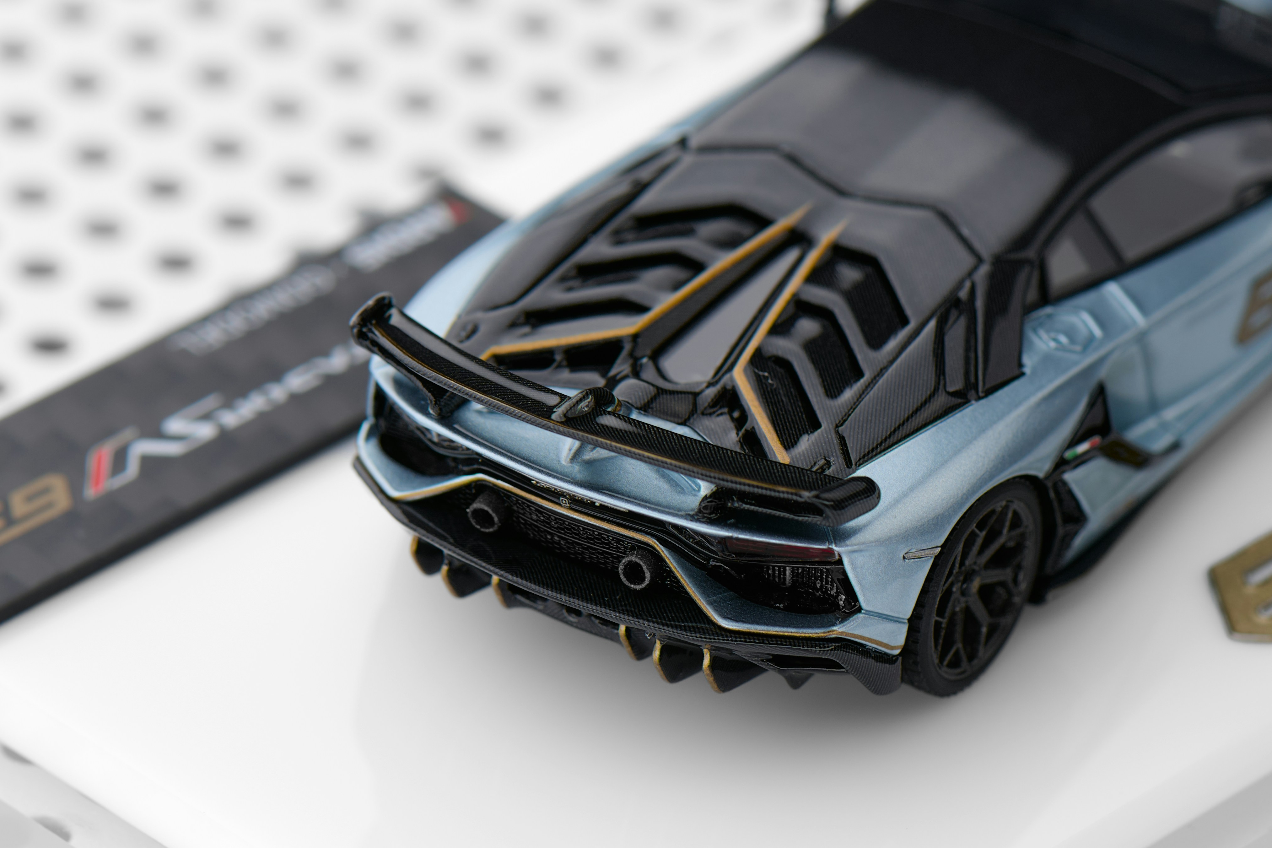 Close-up of a toy lamborghini aventador svj