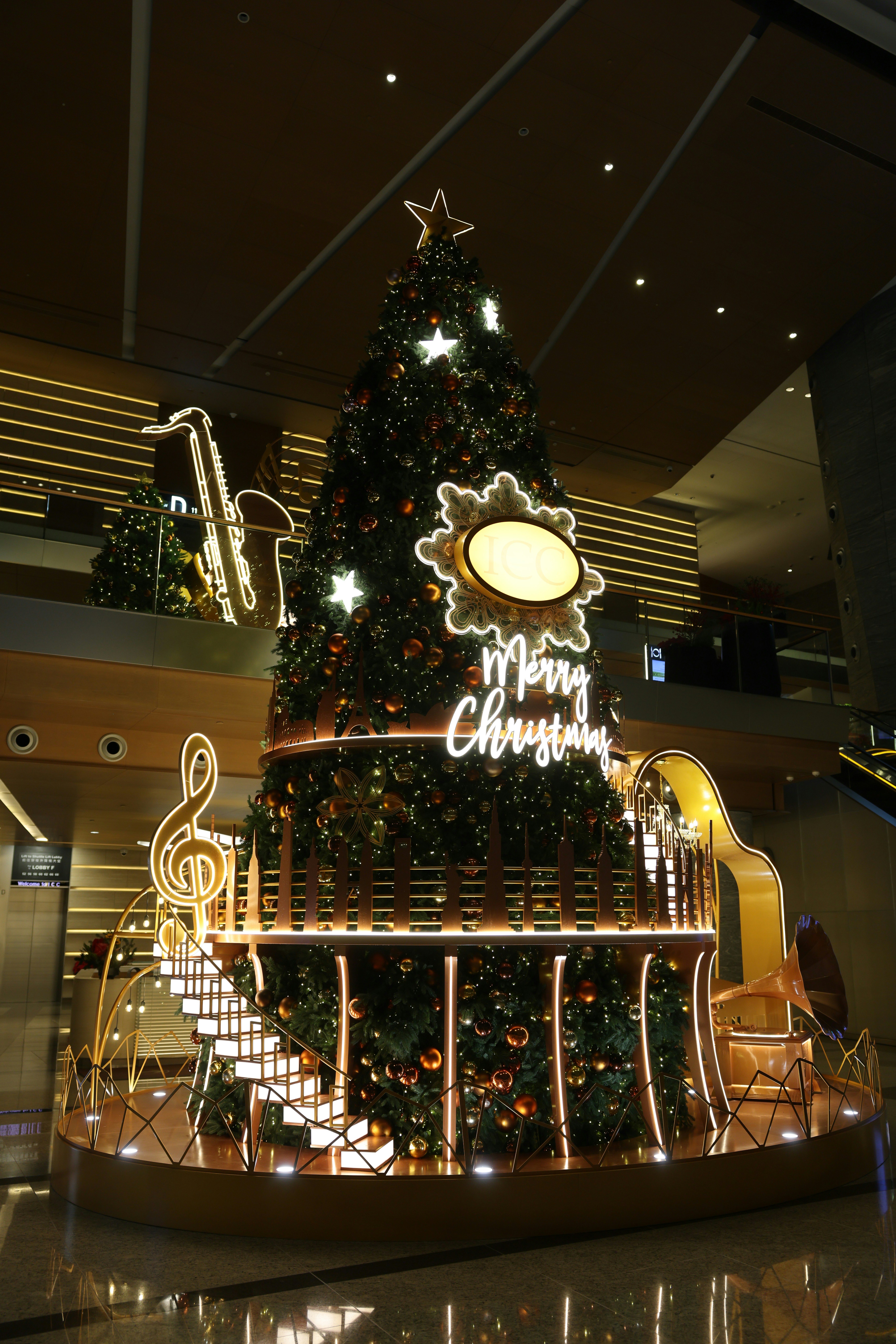 A festive christmas tree with musical decor