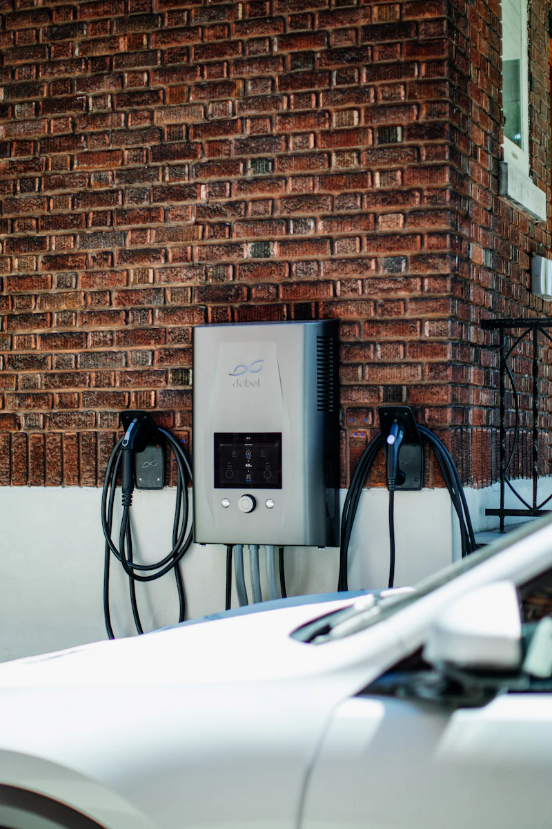 Wall-mounted EV charge point installed on a brick wall