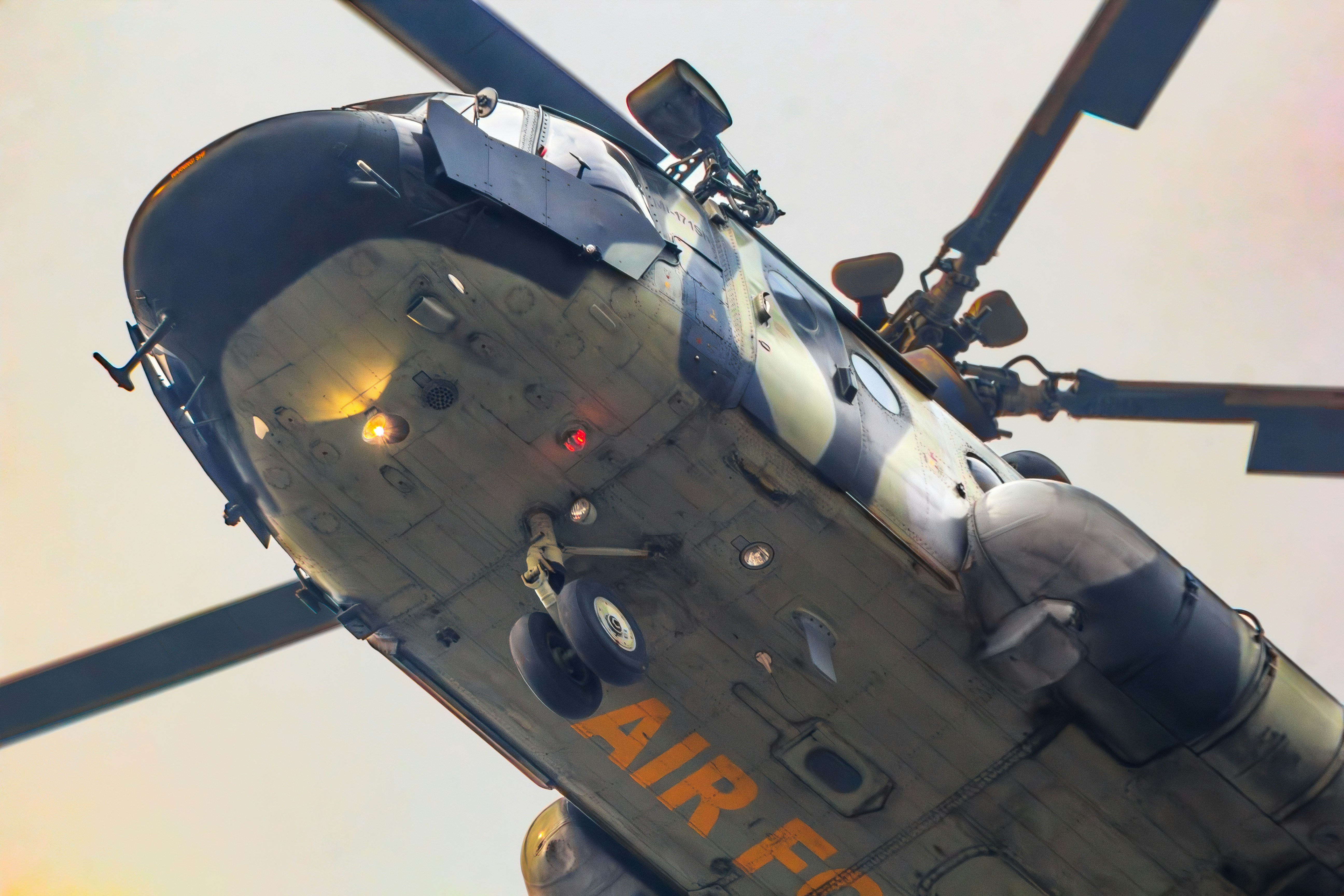 Military helicopter with "air force" text