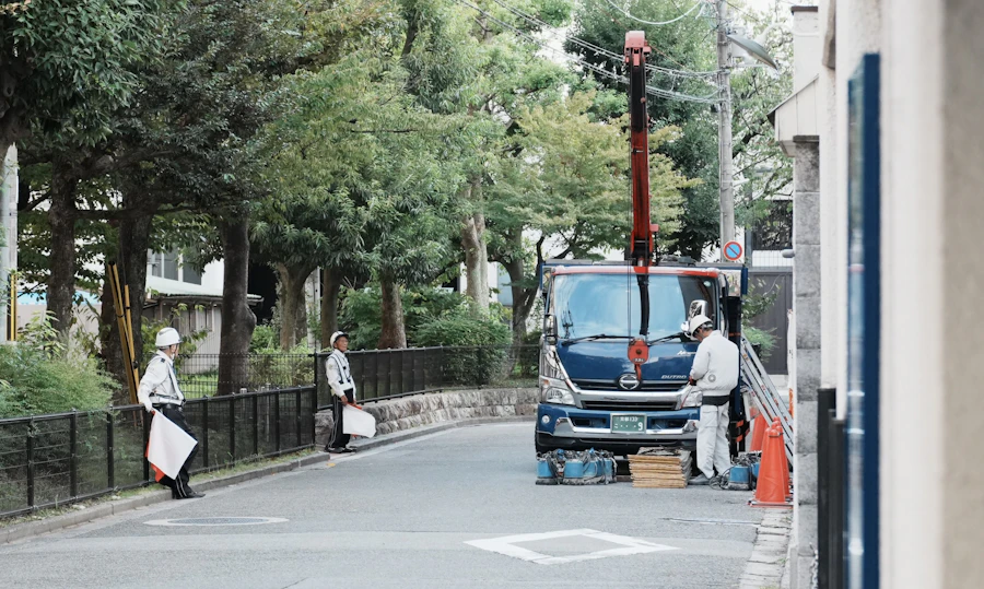 Workers near vehicle