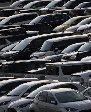 Rows of parked cars in a lot