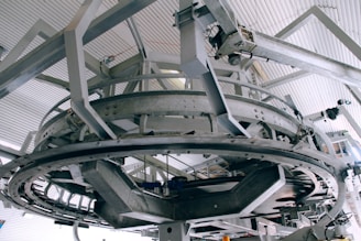 Industrial machinery with metal framework and circular components