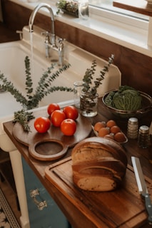 Fresh ingredients for cooking on a kitchen counter.