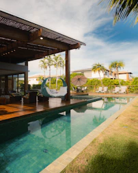 Modern house with pool and outdoor lounge area