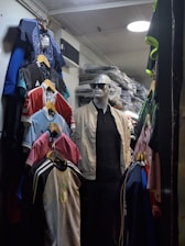 Mannequin wearing jacket in clothing store display